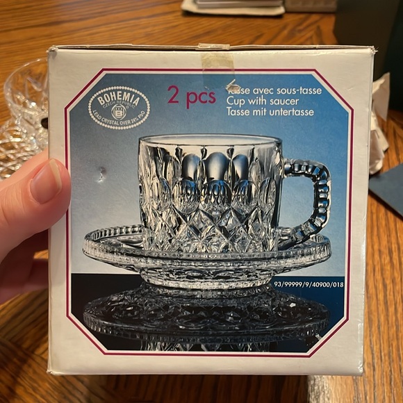 Vintage Bohemia Crystal Lead Crystal Over 24% PbO 2 Cups with 2 Saucers - Picture 12 of 15